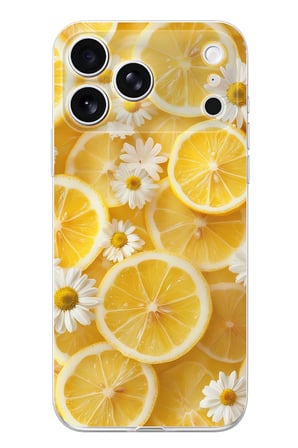 İphone 17 PRO Uyumlu Limon Dilimleri ve Papatya Desenli Baskılı Silikon Kılıf