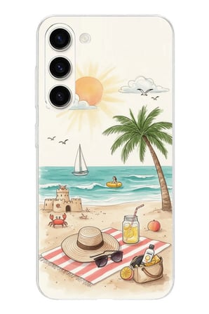 Samsung Galaxy S24 Plus Uyumlu Sulu Boya Sahil ve Deniz Manzaralı Baskılı Silikon Kılıf