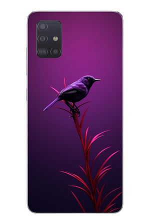 Samsung Galaxy A51 Uyumlu Mor Kuş Dalda Baskılı Silikon Kılıf