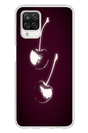 Samsung Galaxy A12 Uyumlu İki Kiraz Baskılı Silikon Kılıf