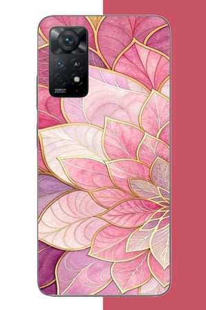 Redmi Note 11E Uyumlu pembe yaprak Baskılı Silikon Kılıf