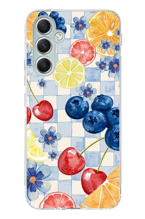 Samsung Galaxy A34 Uyumlu Sulu Boya Meyve ve Çiçek Desenli Baskılı Silikon Kılıf