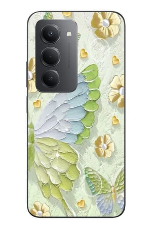 Redmi 15 Uyumlu Yeşil Mavi Kelebek Baskılı Silikon Kılıf