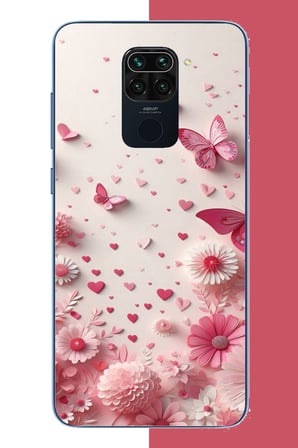 Redmi Note 9 Uyumlu pembe kelebek Baskılı Silikon Kılıf