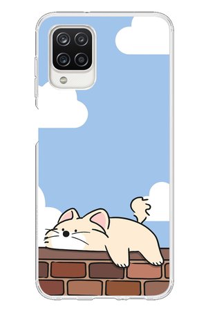 Samsung Galaxy A12 Uyumlu Duvar Üstünde Kedi Baskılı Silikon Kılıf