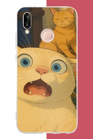 Huawei P20 Lite Uyumlu şaşkın kedi Baskılı Silikon Kılıf