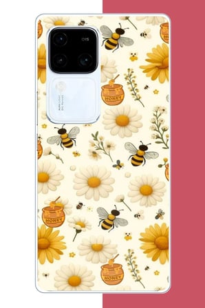 Vivo V30 Uyumlu arılı sarı çiçek.jpeg Baskılı Silikon Kılıf