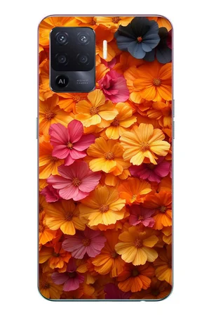 Oppo Reno 5 Lite Uyumlu Sarı Pembe Çiçekler Baskılı Silikon Kılıf