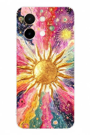 Vivo Y28 Uyumlu Psikedelik Galaksi ve Güneş Desenli Baskılı Silikon Kılıf