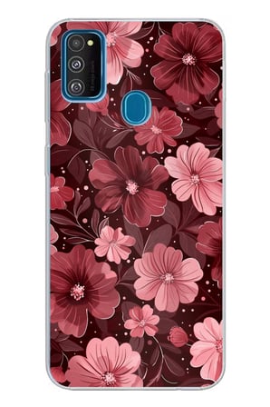 Samsung Galaxy M30S/M21 Uyumlu Pembe ve Bordo Çiçek Desenli Baskılı Silikon Kılıf