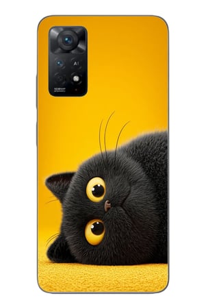 Redmi Note 11E Uyumlu Yan Bakan Siyah Kedi Baskılı Silikon Kılıf