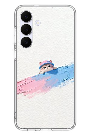 Samsung Galaxy S25 FE Uyumlu Pembe Mavi Kedi Baskılı Silikon Kılıf