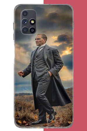 Samsung Galaxy M51 Uyumlu atatürk gri takım elbiseli Baskılı Silikon Kılıf