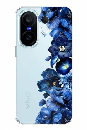Vivo X200 FE Uyumlu Royal Blue Şakayık Çiçek Demeti Baskılı Silikon Kılıf