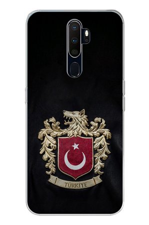 Oppo A5/A9 2020  Uyumlu Türk Sembolü Kurt ve Bayrak Desenli Baskılı Silikon Kılıf