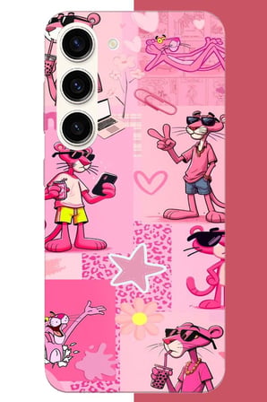 Samsung Galaxy S23 Uyumlu pembe panter kolaj Baskılı Silikon Kılıf