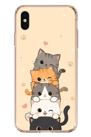 iPhone XS MAX Uyumlu Sevimli Kedicikler ve Patiler Baskılı Silikon Kılıf