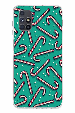 Samsung Galaxy M51 Uyumlu Yılbaşı Ruhu Baston Şeker ve Kar Taneli Baskılı Silikon Kılıf
