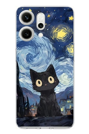Oppo Reno 14 5G Uyumlu Gece Yarısı Kedi Tasarımlı Baskılı Silikon Kılıf