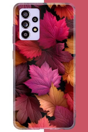 Samsung Galaxy A52-A52S Uyumlu Kızıl Sonbahar Yaprakları Baskılı Silikon Kılıf