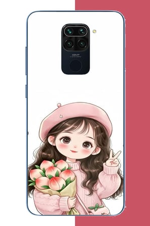 Redmi Note 9 Uyumlu kawaii buket tutan kız Baskılı Silikon Kılıf