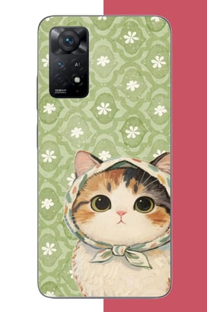 Redmi Note 11E Uyumlu yeşil fularlı kedi Baskılı Silikon Kılıf