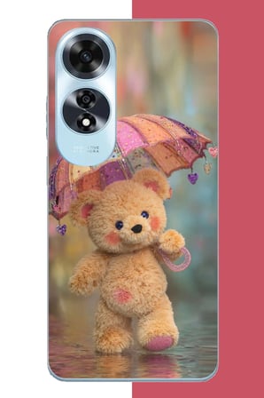 Oppo A60 Uyumlu Yağmurda Şemsiyeli Ayıcık Baskılı Silikon Kılıf