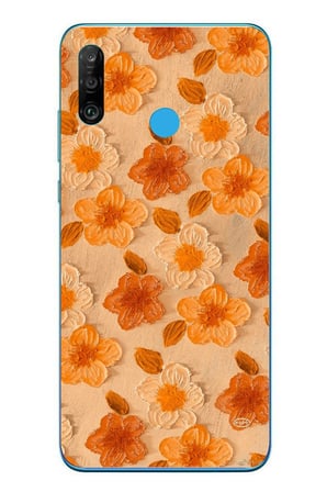Huawei P30 Lite Uyumlu Turuncu Papatyalar Baskılı Silikon Kılıf