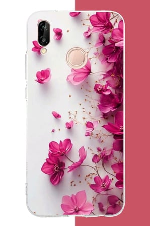 Huawei P20 Lite Uyumlu Fuşya Çiçek Esintisi Baskılı Silikon Kılıf
