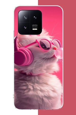 Xiaomi Mi 13 Uyumlu pembe gözlüklü kedi Baskılı Silikon Kılıf