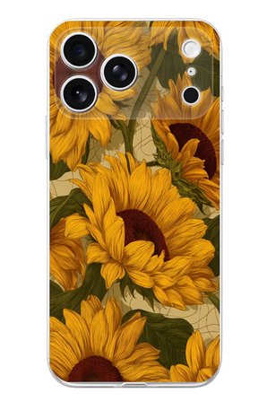 İphone 17 PRO Uyumlu Altın Sarısı Ayçiçeği Bahçesi Baskılı Silikon Kılıf
