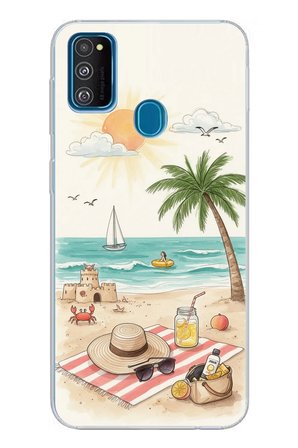 Samsung Galaxy M30S/M21 Uyumlu Sulu Boya Sahil ve Deniz Manzaralı Baskılı Silikon Kılıf