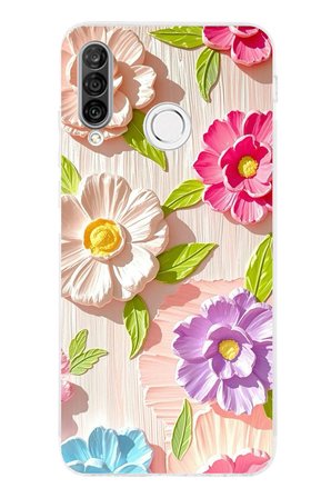 Huawei P30 Lite Uyumlu Renkli Çiçek Bahçesi Baskılı Silikon Kılıf