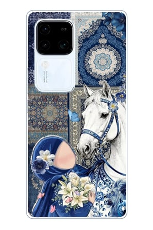 Vivo V30 Uyumlu Geleneksel Motifli Beyaz At Baskılı Silikon Kılıf