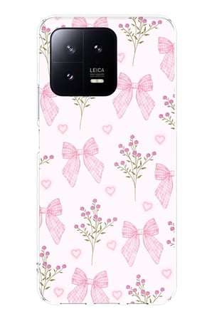 Xiaomi Mi 13 Uyumlu Pembe Çiçek ve Fiyonklar Baskılı Silikon Kılıf