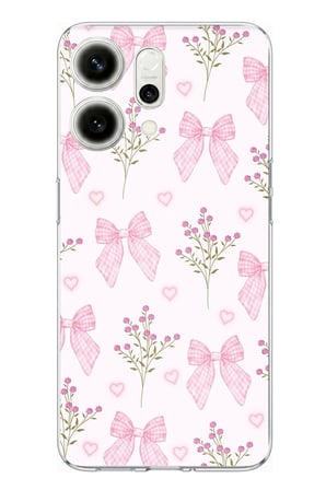 Oppo Reno 14 5G Uyumlu Pembe Çiçek ve Fiyonklar Baskılı Silikon Kılıf