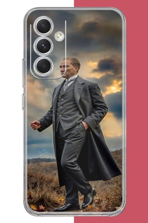 Samsung Galaxy A17 Uyumlu atatürk gri takım elbiseli Baskılı Silikon Kılıf