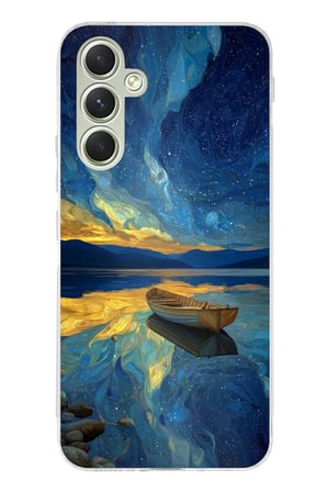 Samsung Galaxy A15 Uyumlu Yıldızlı Gece ve Kayık Manzaralı Baskılı Silikon Kılıf