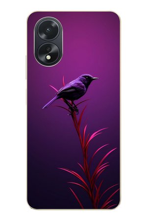 Oppo A38 Uyumlu Mor Kuş Dalda Baskılı Silikon Kılıf