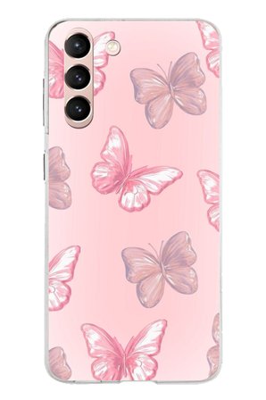 Samsung Galaxy S21 Uyumlu Pembe Kelebekler Baskılı Silikon Kılıf