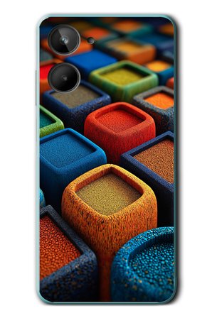 Realme 10 4G Uyumlu Renkli Kare Puflar Baskılı Silikon Kılıf