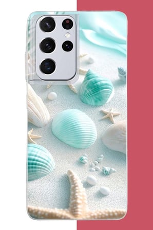 Samsung Galaxy S21 ULTRA Uyumlu turkuaz deniz kabuğu Baskılı Silikon Kılıf