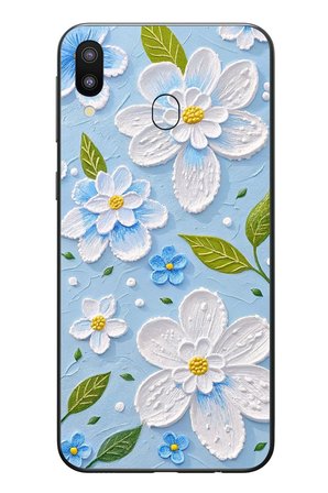Samsung Galaxy M20 Uyumlu Mavi Papatyalar Baskılı Silikon Kılıf