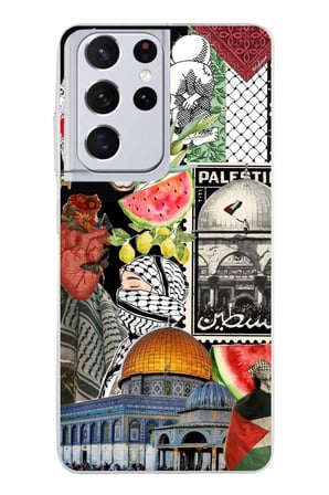 Samsung Galaxy S21 ULTRA Uyumlu Filistin Özgürlük Kolajı Baskılı Silikon Kılıf