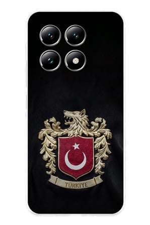 Xiaomi Mi 14T PRO Uyumlu Türk Sembolü Kurt ve Bayrak Desenli Baskılı Silikon Kılıf