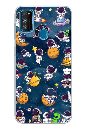 Samsung Galaxy M30S/M21 Uyumlu Minik Astronotlar Uzayda Baskılı Silikon Kılıf