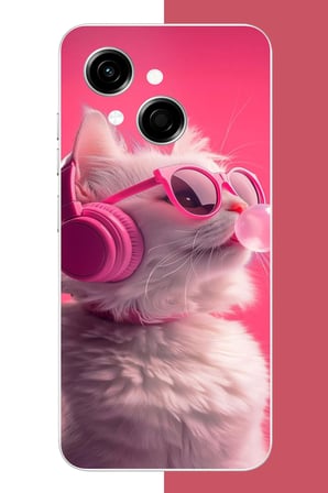 Tecno Spark GO 1 Uyumlu pembe gözlüklü kedi Baskılı Silikon Kılıf