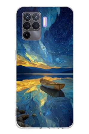 OPPO Reno 5 Lite Uyumlu Yıldızlı Gece ve Kayık Manzaralı Baskılı Silikon Kılıf