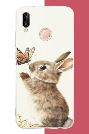 Huawei P20 Lite Uyumlu kelebekli tavşan Baskılı Silikon Kılıf