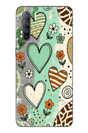 Oppo Reno 3 Uyumlu Renkli Kalpler Baskılı Silikon Kılıf